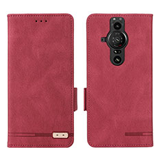 Custodia Portafoglio In Pelle Cover con Supporto L07Z per Sony Xperia PRO-I Rosso