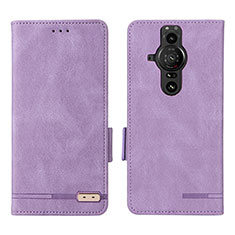 Custodia Portafoglio In Pelle Cover con Supporto L07Z per Sony Xperia PRO-I Viola