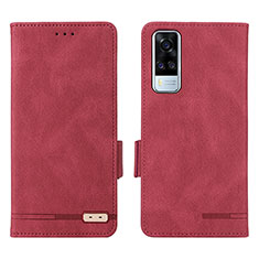 Custodia Portafoglio In Pelle Cover con Supporto L07Z per Vivo Y51 (2021) Rosso