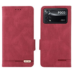 Custodia Portafoglio In Pelle Cover con Supporto L07Z per Xiaomi Poco X4 Pro 5G Rosso