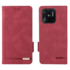 Custodia Portafoglio In Pelle Cover con Supporto L07Z per Xiaomi Redmi 10 India Rosso