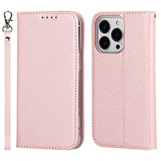 Custodia Portafoglio In Pelle Cover con Supporto L08 per Apple iPhone 13 Pro Oro Rosa