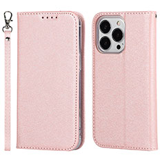 Custodia Portafoglio In Pelle Cover con Supporto L08 per Apple iPhone 15 Pro Oro Rosa