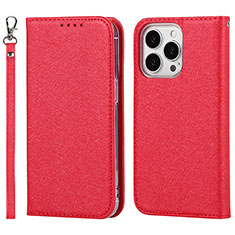 Custodia Portafoglio In Pelle Cover con Supporto L08 per Apple iPhone 15 Pro Rosso