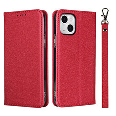 Custodia Portafoglio In Pelle Cover con Supporto L08 per Apple iPhone 15 Rosso