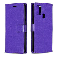 Custodia Portafoglio In Pelle Cover con Supporto L08 per Samsung Galaxy A21s Viola