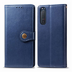 Custodia Portafoglio In Pelle Cover con Supporto L08 per Sony Xperia 5 II Blu