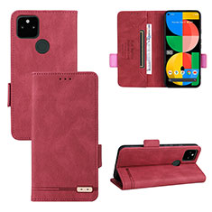 Custodia Portafoglio In Pelle Cover con Supporto L08Z per Google Pixel 5a 5G Rosso