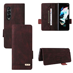 Custodia Portafoglio In Pelle Cover con Supporto L08Z per Samsung Galaxy Z Fold3 5G Marrone