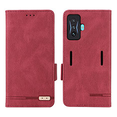 Custodia Portafoglio In Pelle Cover con Supporto L08Z per Xiaomi Redmi K50 Gaming 5G Rosso