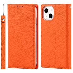 Custodia Portafoglio In Pelle Cover con Supporto L09 per Apple iPhone 13 Arancione