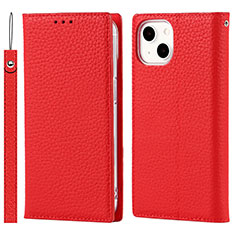 Custodia Portafoglio In Pelle Cover con Supporto L09 per Apple iPhone 13 Rosso