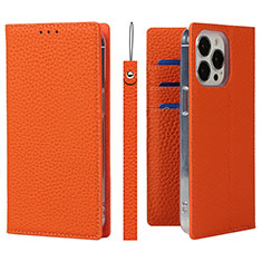 Custodia Portafoglio In Pelle Cover con Supporto L09 per Apple iPhone 14 Pro Max Arancione