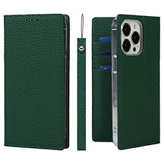 Custodia Portafoglio In Pelle Cover con Supporto L09 per Apple iPhone 16 Pro Verde