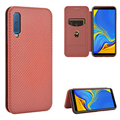 Custodia Portafoglio In Pelle Cover con Supporto L09Z per Samsung Galaxy A7 (2018) A750 Marrone