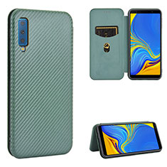 Custodia Portafoglio In Pelle Cover con Supporto L09Z per Samsung Galaxy A7 (2018) A750 Verde