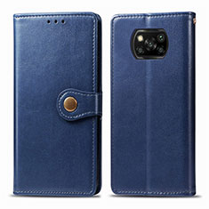 Custodia Portafoglio In Pelle Cover con Supporto L10 per Xiaomi Poco X3 NFC Blu