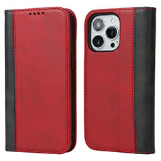 Custodia Portafoglio In Pelle Cover con Supporto L12 per Apple iPhone 14 Pro Rosso