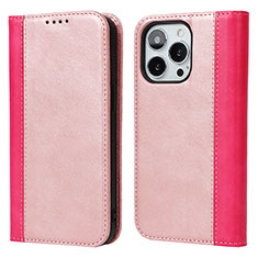 Custodia Portafoglio In Pelle Cover con Supporto L13 per Apple iPhone 14 Pro Max Oro Rosa