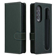 Custodia Portafoglio In Pelle Cover con Supporto L14Z per Samsung Galaxy Z Fold3 5G Verde