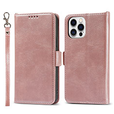 Custodia Portafoglio In Pelle Cover con Supporto L15 per Apple iPhone 13 Pro Max Oro Rosa