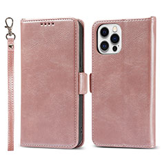 Custodia Portafoglio In Pelle Cover con Supporto L15 per Apple iPhone 13 Pro Oro Rosa