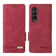 Custodia Portafoglio In Pelle Cover con Supporto L18Z per Samsung Galaxy Z Fold3 5G Rosso