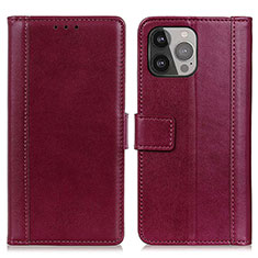 Custodia Portafoglio In Pelle Cover con Supporto L28 per Apple iPhone 13 Pro Rosso