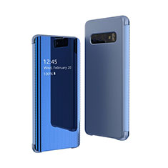 Custodia Portafoglio In Pelle Cover con Supporto Laterale Specchio Cover A01 per Samsung Galaxy S10 Plus Blu