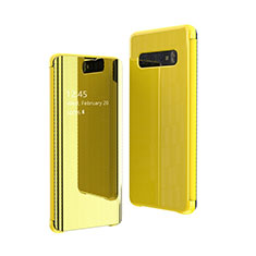 Custodia Portafoglio In Pelle Cover con Supporto Laterale Specchio Cover A01 per Samsung Galaxy S10 Plus Giallo