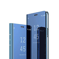 Custodia Portafoglio In Pelle Cover con Supporto Laterale Specchio Cover L01 per Huawei Honor 9C Blu