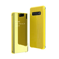 Custodia Portafoglio In Pelle Cover con Supporto Laterale Specchio Cover L01 per Samsung Galaxy S10 5G SM-G977B Giallo