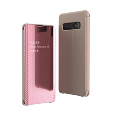 Custodia Portafoglio In Pelle Cover con Supporto Laterale Specchio Cover L01 per Samsung Galaxy S10 5G SM-G977B Oro Rosa