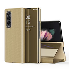 Custodia Portafoglio In Pelle Cover con Supporto Laterale Specchio Cover L01 per Samsung Galaxy Z Fold3 5G Oro