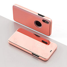 Custodia Portafoglio In Pelle Cover con Supporto Laterale Specchio Cover L02 per Apple iPhone Xs Max Oro Rosa