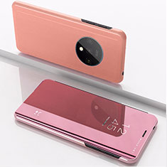 Custodia Portafoglio In Pelle Cover con Supporto Laterale Specchio Cover L02 per OnePlus 7T Oro Rosa
