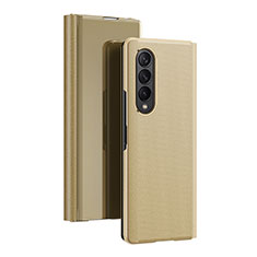 Custodia Portafoglio In Pelle Cover con Supporto Laterale Specchio Cover L02 per Samsung Galaxy Z Fold4 5G Oro