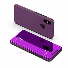 Custodia Portafoglio In Pelle Cover con Supporto Laterale Specchio Cover L02 per Xiaomi Mi Max 3 Viola