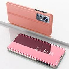 Custodia Portafoglio In Pelle Cover con Supporto Laterale Specchio Cover L04 per Xiaomi Mi 12 Pro 5G Oro Rosa