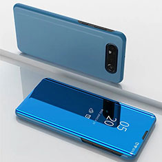 Custodia Portafoglio In Pelle Cover con Supporto Laterale Specchio Cover M01 per Samsung Galaxy A80 Blu