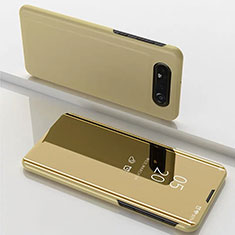 Custodia Portafoglio In Pelle Cover con Supporto Laterale Specchio Cover M01 per Samsung Galaxy A90 4G Oro