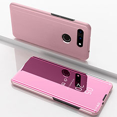 Custodia Portafoglio In Pelle Cover con Supporto Laterale Specchio Cover M03 per Huawei Honor V20 Oro Rosa