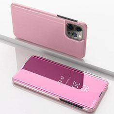 Custodia Portafoglio In Pelle Cover con Supporto Laterale Specchio Cover per Apple iPhone 13 Pro Max Oro Rosa