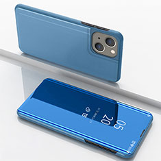 Custodia Portafoglio In Pelle Cover con Supporto Laterale Specchio Cover per Apple iPhone 14 Plus Blu