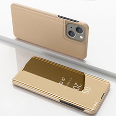 Custodia Portafoglio In Pelle Cover con Supporto Laterale Specchio Cover per Apple iPhone 15 Oro