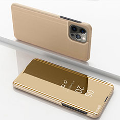 Custodia Portafoglio In Pelle Cover con Supporto Laterale Specchio Cover per Apple iPhone 15 Pro Max Oro