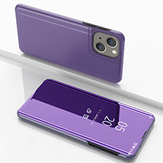 Custodia Portafoglio In Pelle Cover con Supporto Laterale Specchio Cover per Apple iPhone 15 Viola