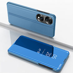 Custodia Portafoglio In Pelle Cover con Supporto Laterale Specchio Cover per Huawei Honor 70 5G Blu