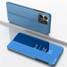 Custodia Portafoglio In Pelle Cover con Supporto Laterale Specchio Cover per Huawei Honor X6 5G Blu