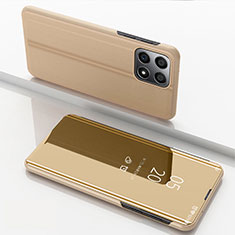 Custodia Portafoglio In Pelle Cover con Supporto Laterale Specchio Cover per Huawei Honor X6 Oro